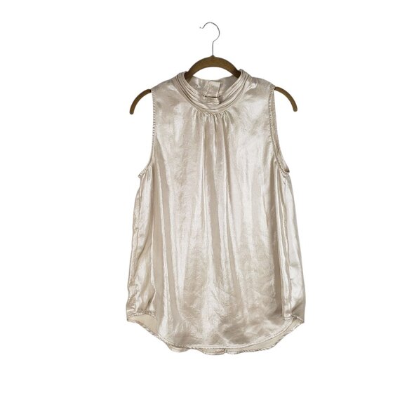 Maeve Tops - Anthropologie Maeve Romilly Blouse Champagne Mock Neck Sleeveless Button Back 10